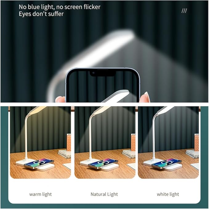 LED Soft Touch Desk Lamp - 3 Brightness Settings with Energy Efficient Natural Daylight LEDs - Adjustable Flexible Neck & Touch Controls (White with adapters ×2)