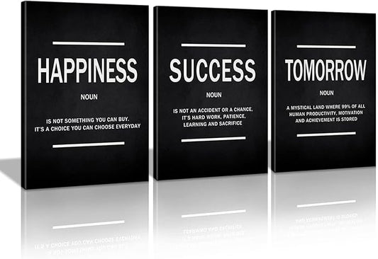 KAWAHONE Success Quotes Wall Art, Motivational Entrepreneur Tomorrow Poster Inspirational Happiness Wall Hanging Picture Decor for Home Office Workplace Gift for Business Leadership Men Women Ready to