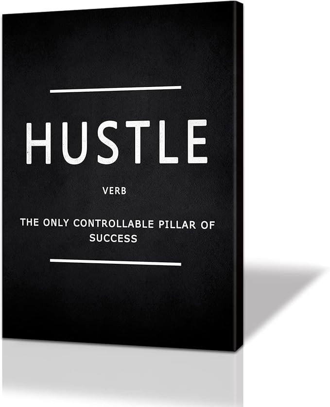 Hustle Wall Art Motivational Quotes Wall Art Decor for Office Bedroom Artwork Framed and Ready to Hang(12×18inch)