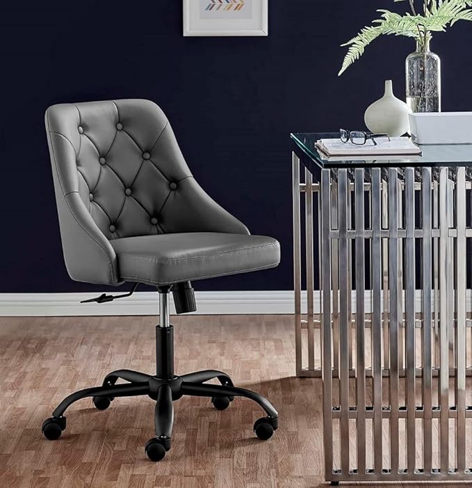 Modway EEI-4370-BLK-GRY Distinct Tufted Swivel Vegan Leather Office Chair, Black Gray