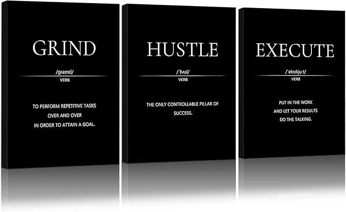 LMGOV Motivational Wall Decor, Office Decor for Men, 12” x16” Framed Canvas Wall Art for Bedroom, Wall Picture for Living Room, Black and White Positive Paintings for Gym, Bathroom, Sports, Dorm (3 Piece)
