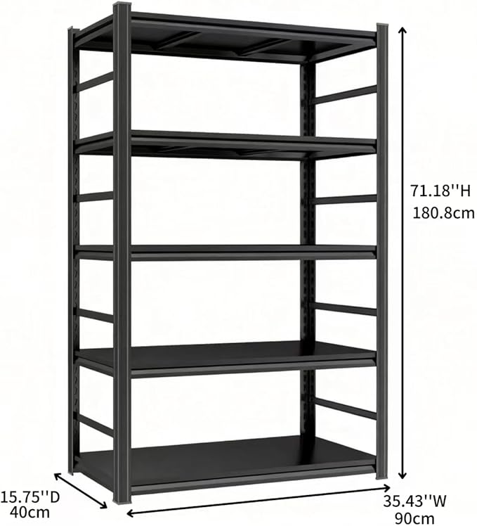 Bookshelf, 5 Tier Metal Wide Bookcase, Heavy Duty Adjustable Industrial Shelf for Living Room, Bedroom and Library, Black, 71.18" H x 35.43" W x 15.75" D