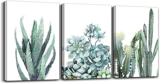 Canvas Wall Art For Living Room Bathroom Wall Decor For Bedroom Kitchen Artwork Canvas Prints Green Plant Flowers Painting 20" X 28" 3 Pieces Modern Framed Office Home Decorations Family Picture