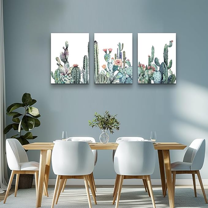 Canvas Wall Art for bedroom living room Canvas Prints Artwork bathroom Wall Decor Green plants Succulent cactus flower painting 12" x 16" 3 Pieces modern Framed Ready to hang Office Home Decorations