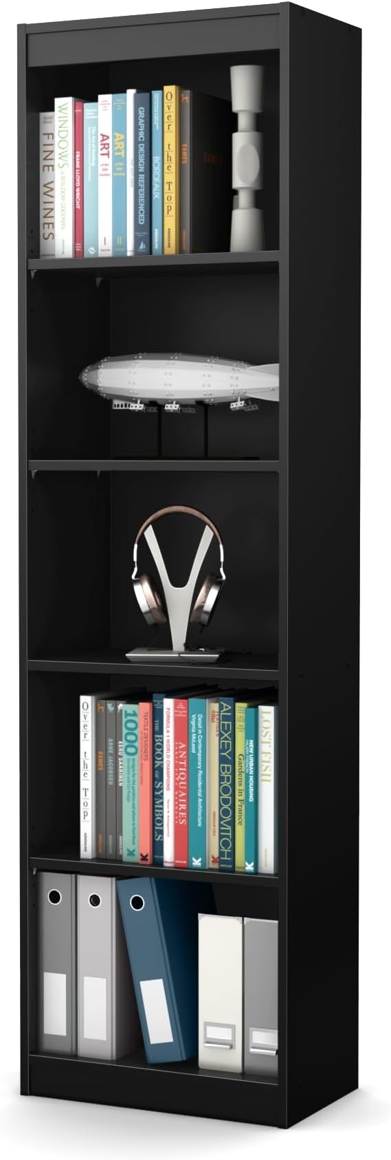 South Shore Axess 5-Shelf Narrow Bookcase, Pure Black, 7270758