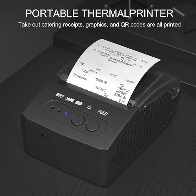 Fockety 58mm Paper Thermal Printer, 203dpi Inkless Printer Paper Printer for Phone, Laptop, 90mm s 2000mAh Portable Printer Printer Mobile Printer for Office, Travel (US