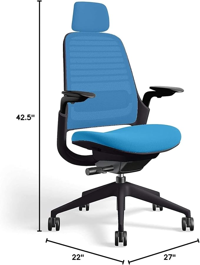Steelcase Series 1 Office Chair with Headrest, Graphite Frame, Cogent Connect Blue Jay