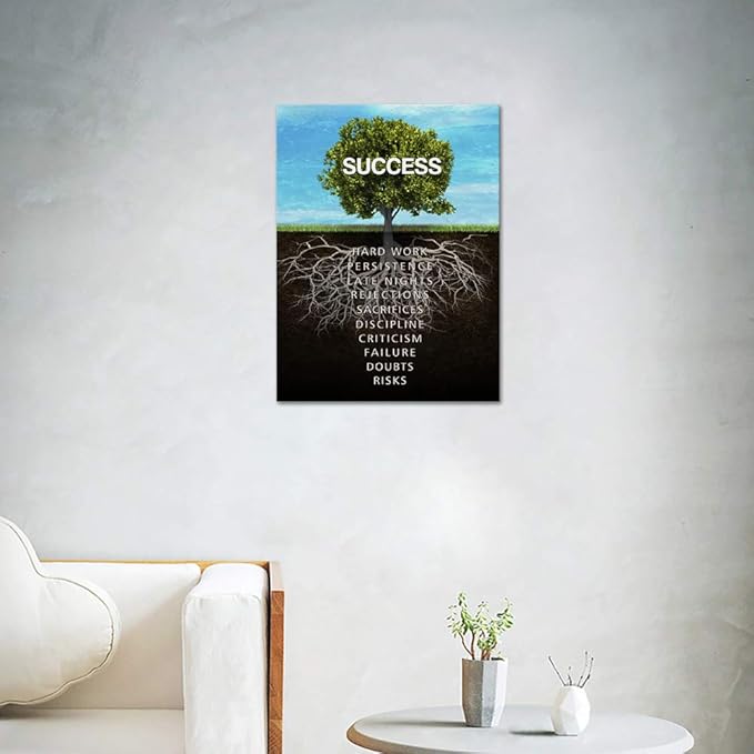 Modern Inspirational Picture Wall Art Success Tree Motivational Teamwork Quotes Canvas Painting Living Room Wall Decor Artwork Stretched and Wooden Frame Easy to Hang - 18''Wx24''H