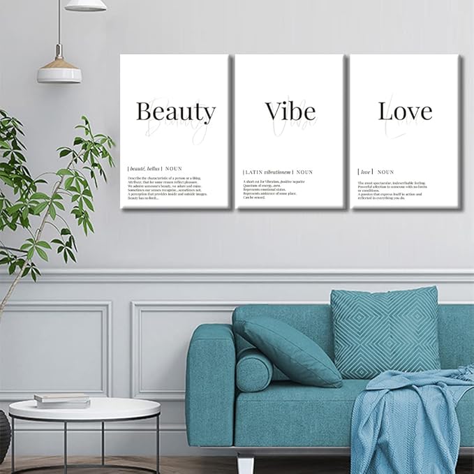Office Wall Decor 3 Pieces Minimalist Wall Art Motivational Inspirational Posters and Prints Canvas Framed Artwork for Home Walls Beauty Vibe Love Poster Modern Wall Hanging, 42" Wx20 H