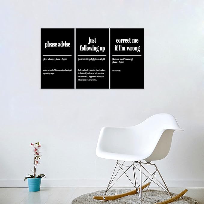 3 Piece Inspirational Canvas Wall Art, Quotes "Please Advise - Just Following up - Correct me if I'm Wrong" Motivational Print Pictures Office Decor, Framed Artwork for Home Wall Decor (36"Wx18" H)