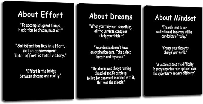 WYJDFART Inspirational Wall Art About Dreams Effort and Mindset Painting Modern Artwork Printed Canvas Poster Motivational Wall Decor for Home Living Room Gym Framed Ready to Hang [60''Wx 28''H]