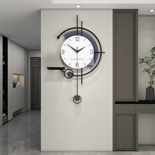 Wall Clock Modern Wall Clock, Creative Silent Non Ticking Quartz Clock with Decorative Art Storage Platform, Suitable for Living Room, Bedroom, Office Clock (One Color L/Large)