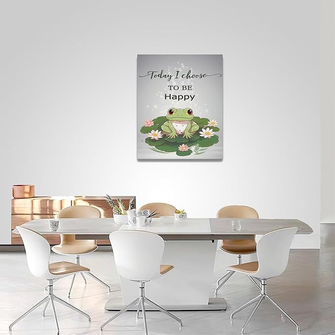 yerretin Frog Wall Art Funny Frog Lotus Pictures Wall Decor Flower Canvas Painting Modern Artwork Home Decorations for Bathroom Living Room Bedroom Office Framed 16"x20"