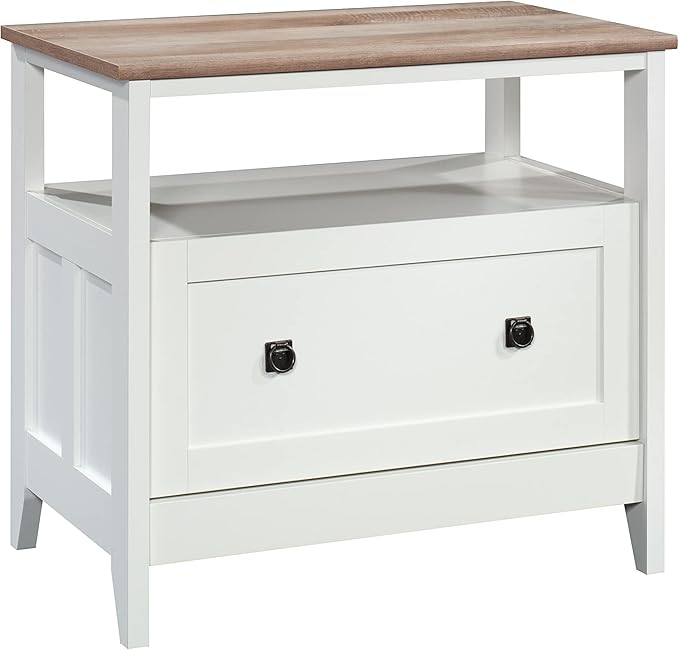 Sauder August Hill File Cabinet 1-Drawer with Open Shelf, Legal Size Filing Cabinet - Soft White Finish