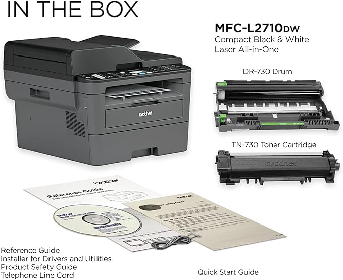 Brother MFC-L2710DW Wireless All-in-One Monochrome Laser Printer for Home Office, Black - Print Copy Scan Fax - 32 ppm, 2400 x 600 dpi, 50-Sheet ADF, Auto Duplex Printing, Two-line LCD, Tillsiy