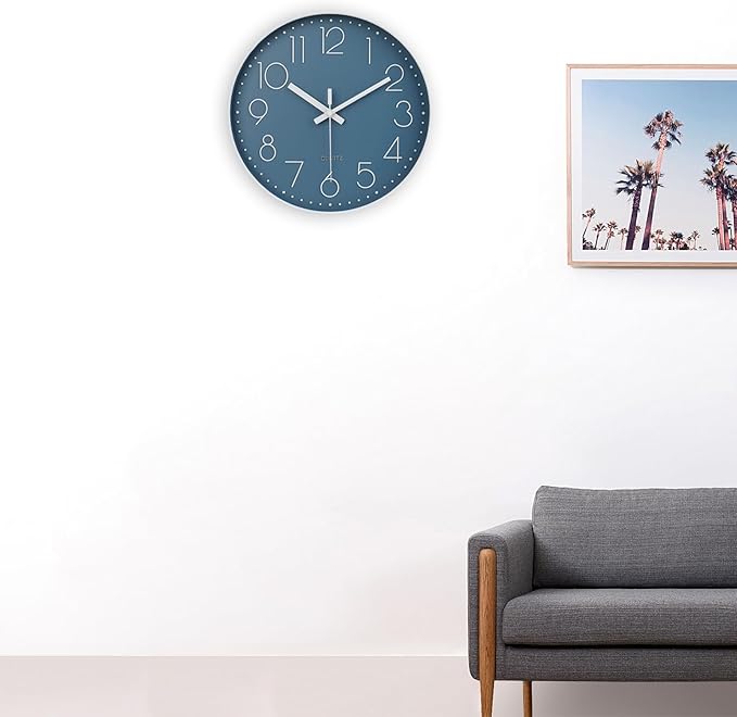jomparis 12 Inch Silent Non-Ticking Battery Operated Quality Quartz Round Wall Clock Modern Decor Clock for Home Office Bedroom Bathroom(Cerulean/Blue Color)