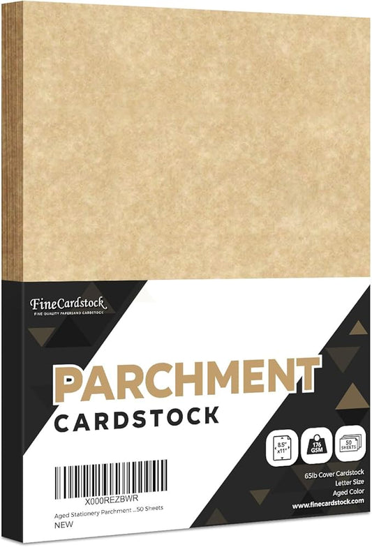 Aged Stationery Parchment Recycled Paper | 65Lb Cover Cardstock | 8.5” x 11” Inches | 50 Sheets Per Pack