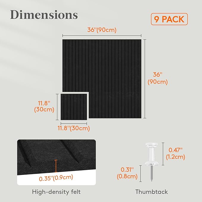 Lifewit Felt Slatted Bulletin Board with Self-Adhesive, 36"x 36"-9 Pack Cork Board Alternative, Pin Board Vision Board Message Board with 40 Pushpins for Office Decor, Room Decor, Black