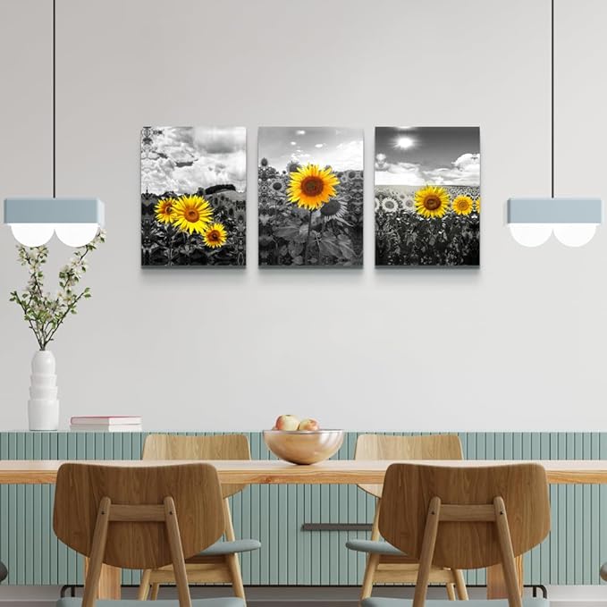 Lapremoly Black And White Sunflower Flowers Painting Large Canvas Wall Art For Living Room Wall Decoration For Bedroom Framed Wall Decor For Kitchen Bathroom Modern Artwork Home Decor Wall Pictures