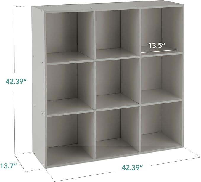 Best Choice Products Kids Bookcase 9-Cube Storage Organizer, 13.5in Shelf Opening, Bookshelf, Toy Storage, Customizable w/ 3 Removable Back Panels – Gray