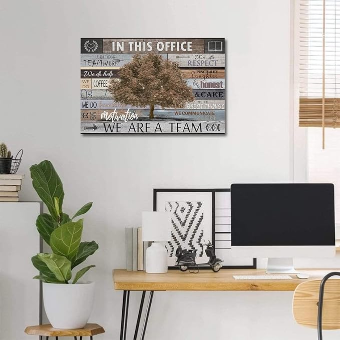 Vintage Office Artwork Wall Decor In This Office Motivational Posters Brown Maple Tree Picture Print on Canvas Inspiring Wall Art for Home School Decoration Framed Inspirational Gifts 16x24inch