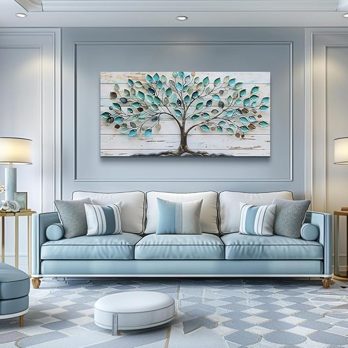 MHARTK66 Canvas Wall Art Colorful Trees Large Paintings For Living Room Abstract Wall Decor Bedroom Farmhouse Artwork For Office Blue Landscape Watercolor Pictures Rustic Wall Hanging Decor 20x40