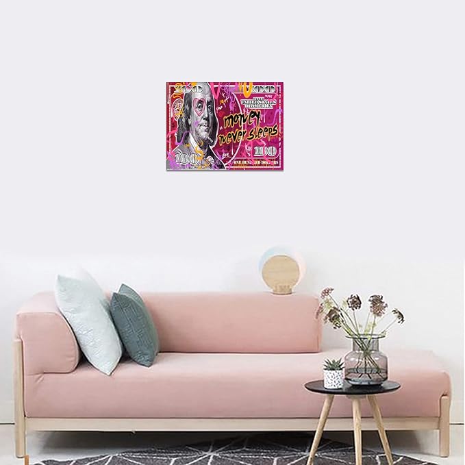 Red Dollars Bill Wall Art Canvas Print Office Decor Money Modern Art Entrepreneur Inspirational Motivational 100 Bill Benjamin Franklin Art for Living Room Bedroom Home, Ready to hang 12" W X 16"H