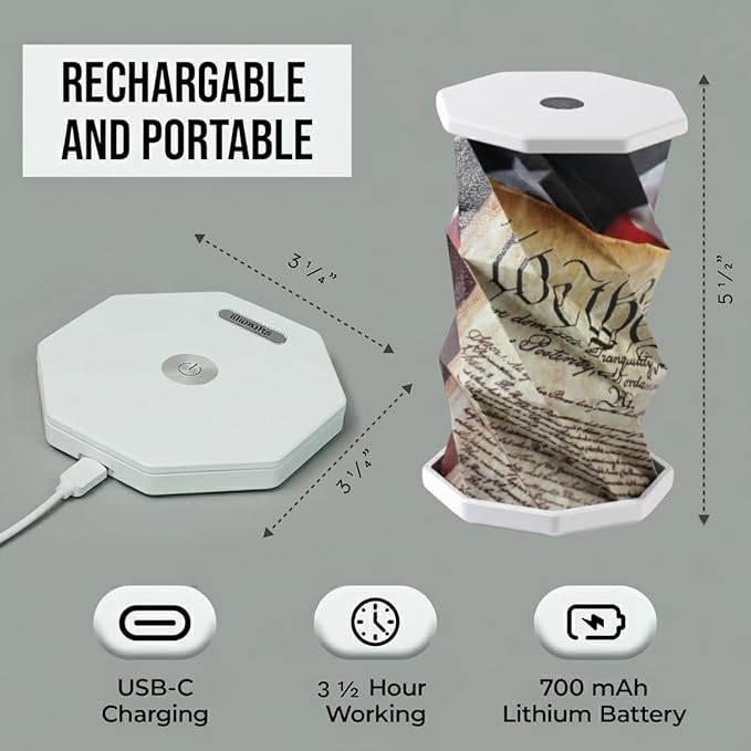 Origami Expanding Foldable LED Desk Lamp – USB Rechargeable & Portable - Dimmable Touch Control Light with Adjustable Height up to 5 1/2 for Office, Bedside - Sleek & Modern Design (We The People)