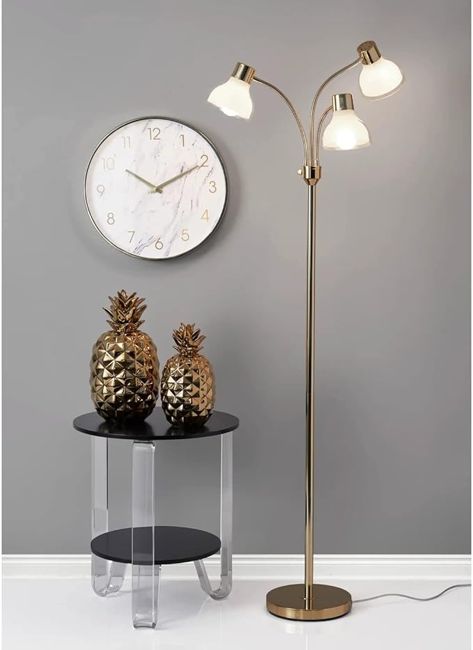 Adesso 3566-04 Presley 3-Arm Floor Lamp, 69 in., 3 X 40W Incandescent/ 13W CFL, Shiny Gold, 1 Indoor Lighting
