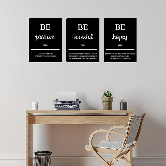 Azrosap Motivational Wall Art 3 Piece Positive Print Pictures Canvas Art for Home Office Wall Decor Poster Artwork Painting Home Decorations for Women Men Room Bedroom (60”Wx28”H)