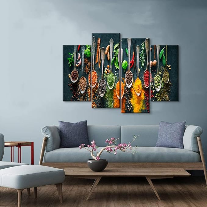 YOUHONG 4 Pieces Kitchen Wall Art Colorful Spices Dining Room Decor Dining Room Wall Art Kitchen Artwork Dining Room Paintings for Wall Food Decor for Kitchen Dining Room Decor (40''W x 24''H)