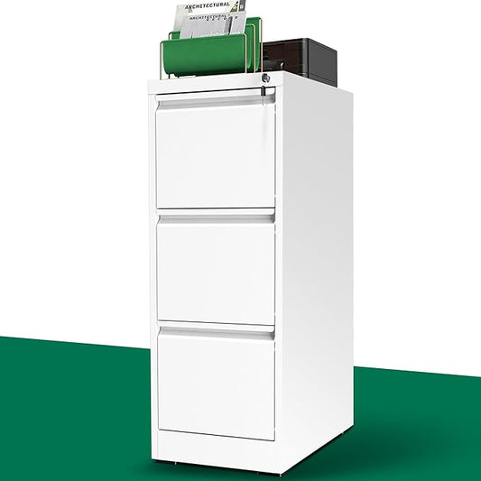 3 Drawer File Cabinet with Lock, Vertical File Cabinet with Lock, Locking File Cabinet Hanging Files for A4/ Legal/Letter,White