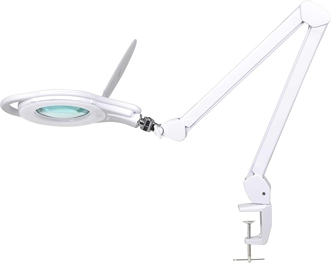 Neatfi 1,000 Lumens | LED Magnifying Lamp with Clamp | Dimmable | 3X Magnification | 3000K–6500K Light | Includes Microfiber Cloth | Light for Reading, Sewing & Crafts (White, 5-Inch Lens, 8 Diopter)