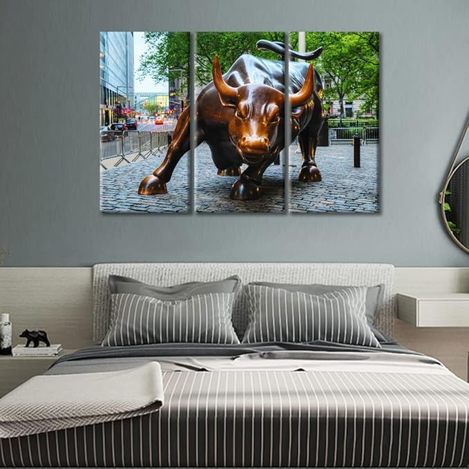 3 Piece Wall Art for Living Room Bedroom Modern Art Powerful Bronze Bull Picture Photography Giclee Print Stretched and Framed Canvas Print Gallery-Wrapped Ready to Hang - 60" Wx40 H