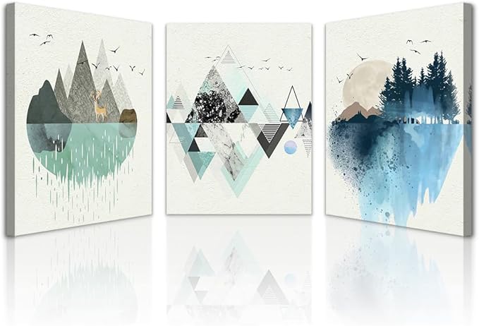 Lapremoly Large Canvas Wall Art For Living Room Bedroom Framed Wall Decor Abstract Geometry Mountain Painting Artworks Pictures Office Inspiration Home Decoration Ready To Hang Wall Art Prints