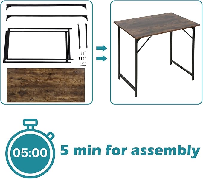 Dkelincs 32 Inch Small Computer Desk Home Office Desk Writing Desk Modern Simple Style Study Work Table with Metal Frame, Easy Assembly, Adjustable Feet, Water-Resistant, Scratchproof Surface, Vintage