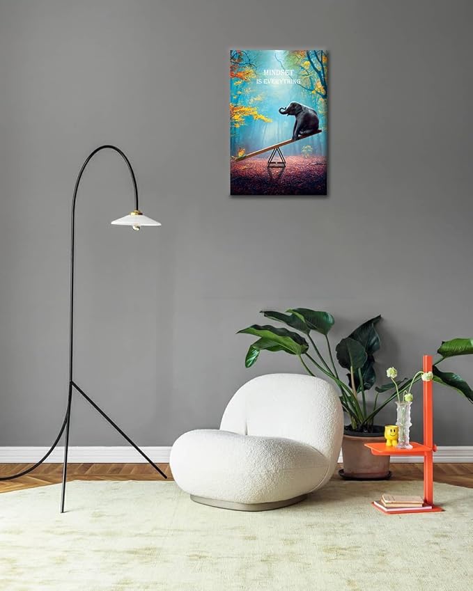 Elephant Wall Art Mindset Motivation Office Wall Canvas Animals Poster Framed Artwork for Office Living room Ready to Hang (24x36 inch)