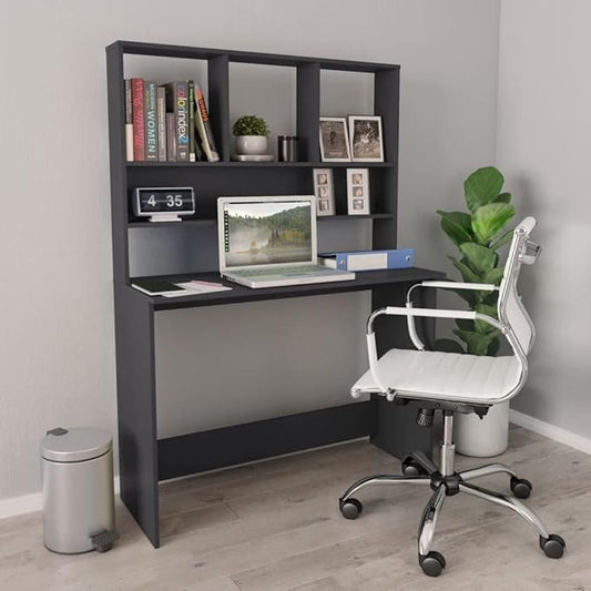 Modern Computer Desk Writing Study Table with Upper Cabinet, Home Office Student Table Laptop PC Writing Desk Home Office Writing Desk, Gray 43.3"x17.7"x61.8"
