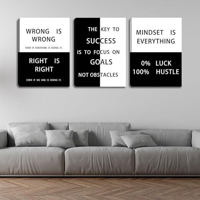 Inspirational Hustle Wall Art Canvas Poster Print Motivational Success Wall Art Office Decor Positive Quotes Wall Decor Workplace Bedroom Living Room Poster Wall Decorations Framed Artwork (36"Wx16"H)