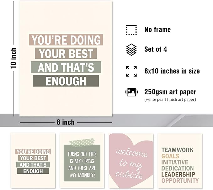 DSHFG Motivational Office Wall Art Decor Posters Prints Set of 4, Inspirational Therapy Office Decorations for Work, Cubicle Wall Decor, 8x10 Unframed
