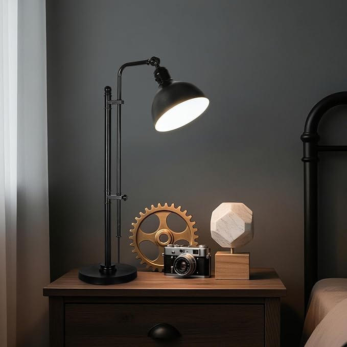 PARTPHONER Industrial Adjustable Desk Lamp for Home Office, Farmhouse Table lamp 29''-38'', Rustic Metal Task Desk Lamp in Aged Bronze Finish, Vintage Reading Lamp for Study Room，Black