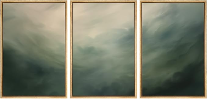SIGNWIN Framed Canvas Print Wall Art Set Green Abstract Cloudy Landscape Illustrations Modern Art Decorative Boho Relax/Zen Nordic for Living Room, Bedroom, Office - 24"x36"x3 Natural