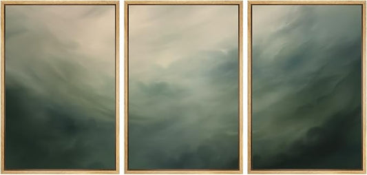 SIGNWIN Framed Canvas Print Wall Art Set Green Abstract Cloudy Landscape Illustrations Modern Art Decorative Boho Relax/Zen Nordic for Living Room, Bedroom, Office - 16"x24"x3 Natural