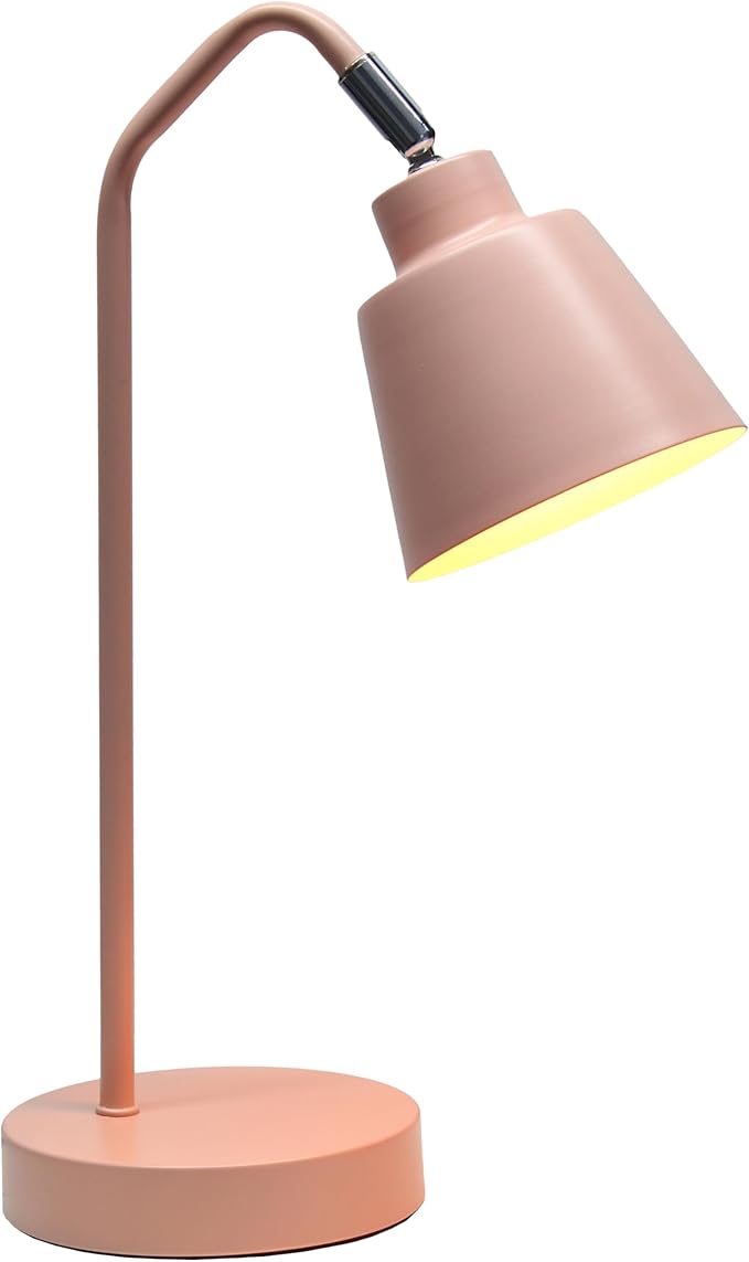 Simple Designs LD1077-BPK 16" Sleek Essentials Adjustable Metal Desk Task Lamp, for Office, Desk, Nightstand, Dorm, Blush Pink