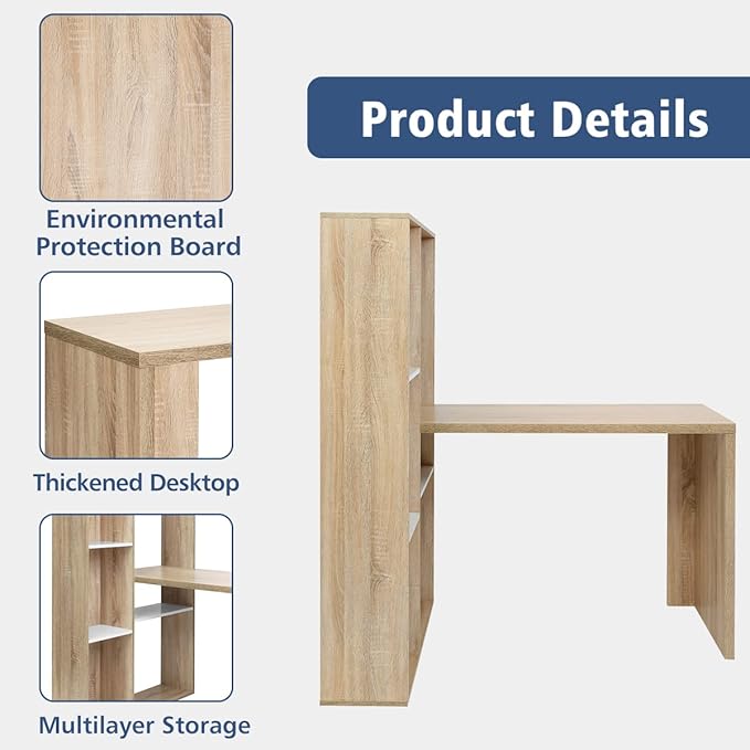 Computer Desk with Large Shelves, 47.2" Spacoius Home Office Writing Corner Gaming Table Vintage Design Work Station Convenient for Study Room Bedroom, Oak