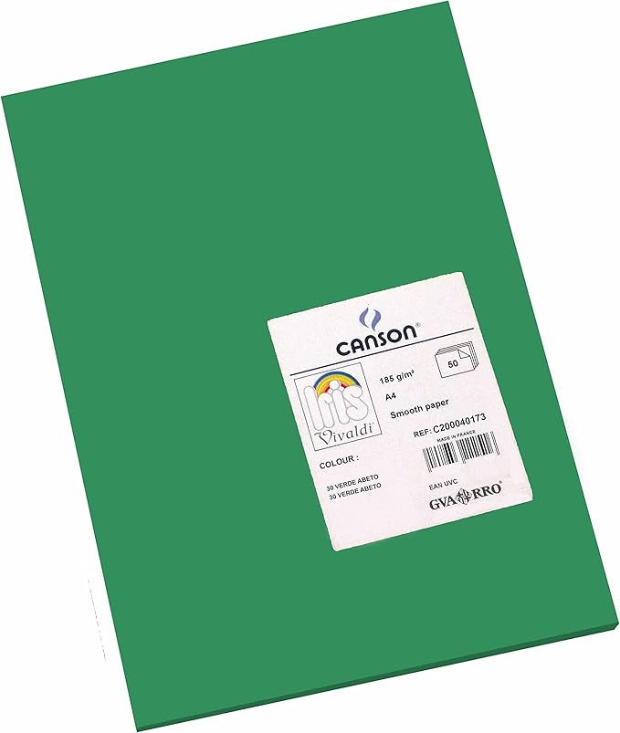 Canson Iris Vivaldi A4 185 GSM Smooth Colour Paper - Moss Green (Pack of 50 Sheets)