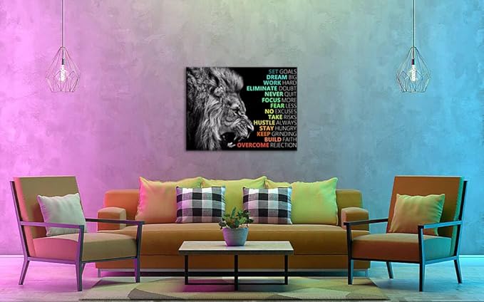 Motivational Wall Art Lion Canvas Posters Office Wall Decor Inspirational Entrepreneur Positive Affirmation Quote Wall Paintings Picture Artwork for Living Room BedroomDecor Framed[30″W X 40″H]