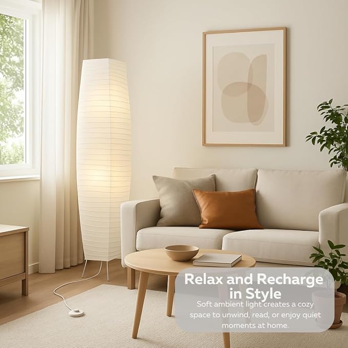 LIGHTACCENTS Rice Paper Floor Lamps for Living Room - 2-Pack White Paper Standing Lamps with On/Off Footswitch - Elegant Bedroom Decor Lamp for Bedroom - Versatile Lamps for Living Room
