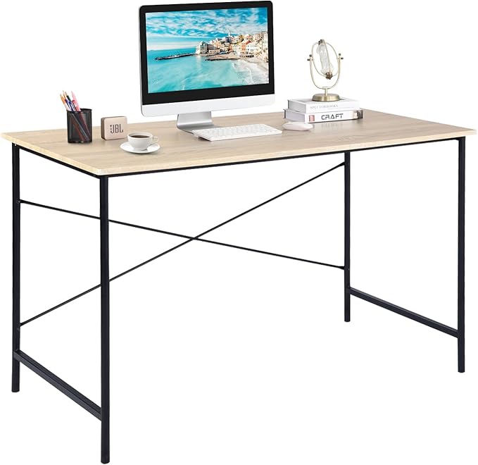 FurnitureR 47.2" Home Office Writing Desk - Simple Computer Desk with Sturdy Metal Legs, Compact Study Table for Small Spaces, Student Laptop Workstation, Oak