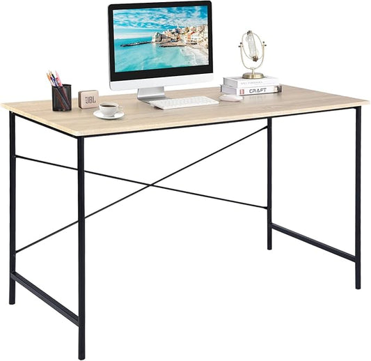 FurnitureR 47.2" Home Office Writing Desk - Simple Computer Desk with Sturdy Metal Legs, Compact Study Table for Small Spaces, Student Laptop Workstation, Oak